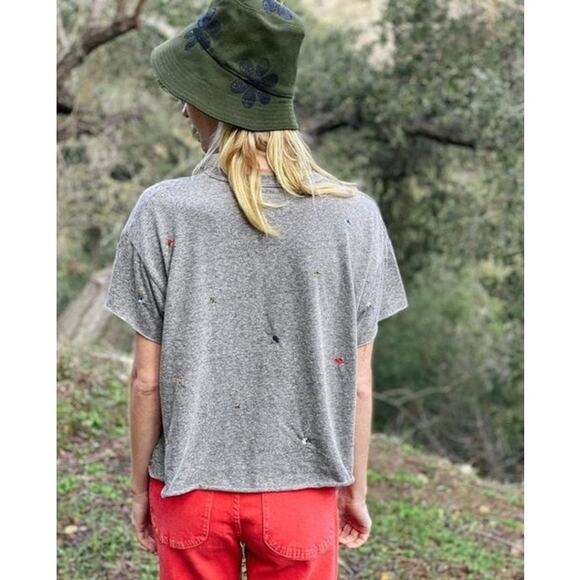 The Great. Cropped Tee Gray Tossed Floral Embroidery Short Sleeve Top XS - Picture 2 of 5
